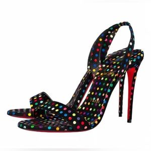 Christian Louboutin O Marylin Suede Polka Dot Strappy Sling Back Heels 38.5 NEW